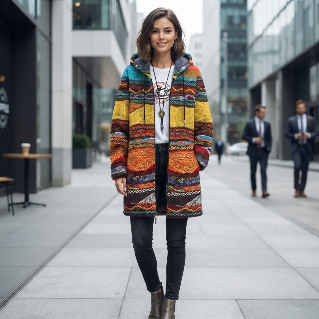 Printed Hooded Full Zip Casual Jacket