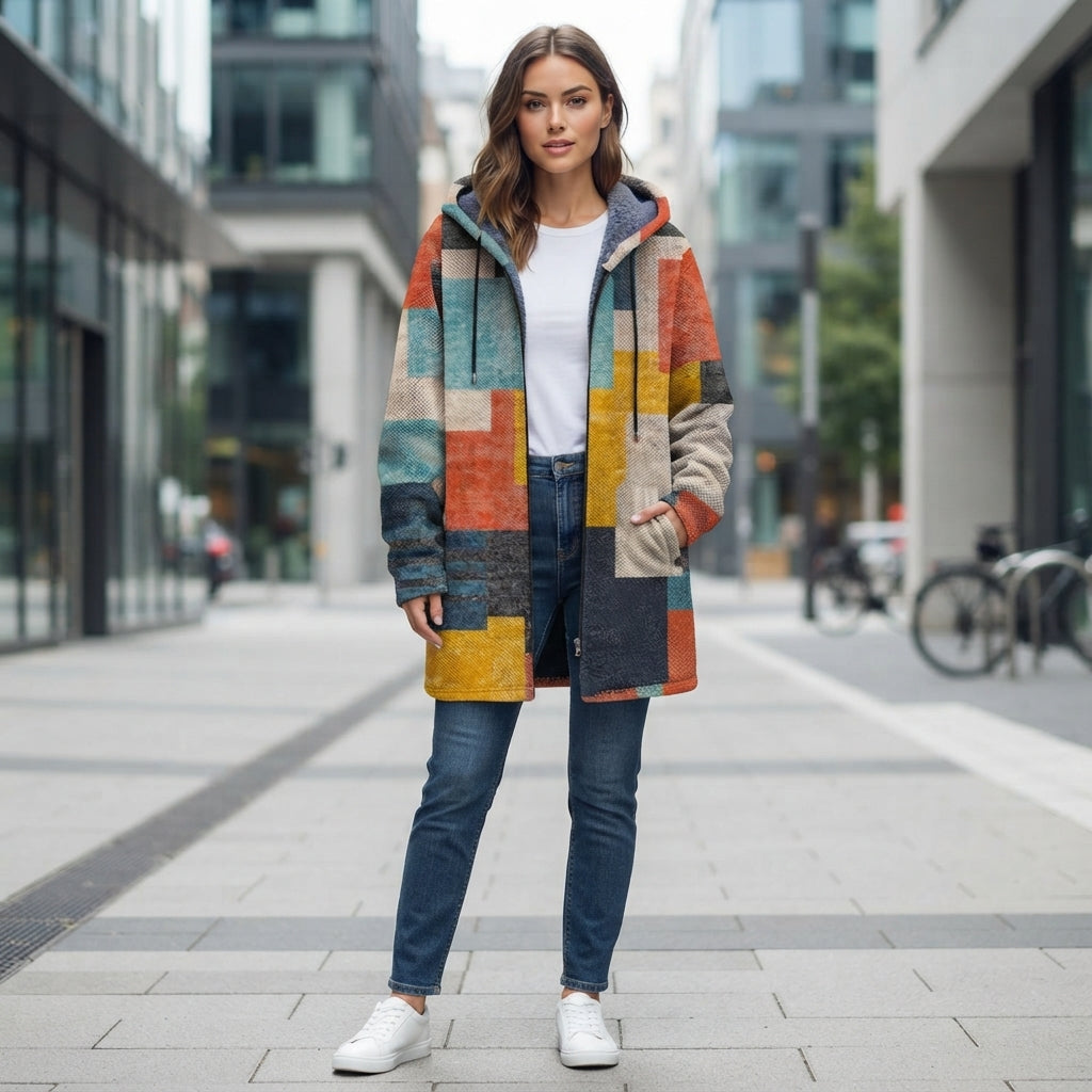 Printed Hooded Full Zip Casual Jacket