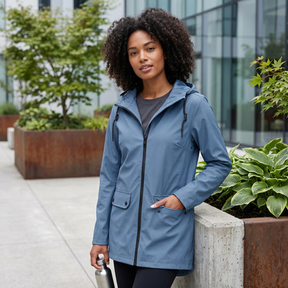 Elegant Hooded Zip Front Utility Coat