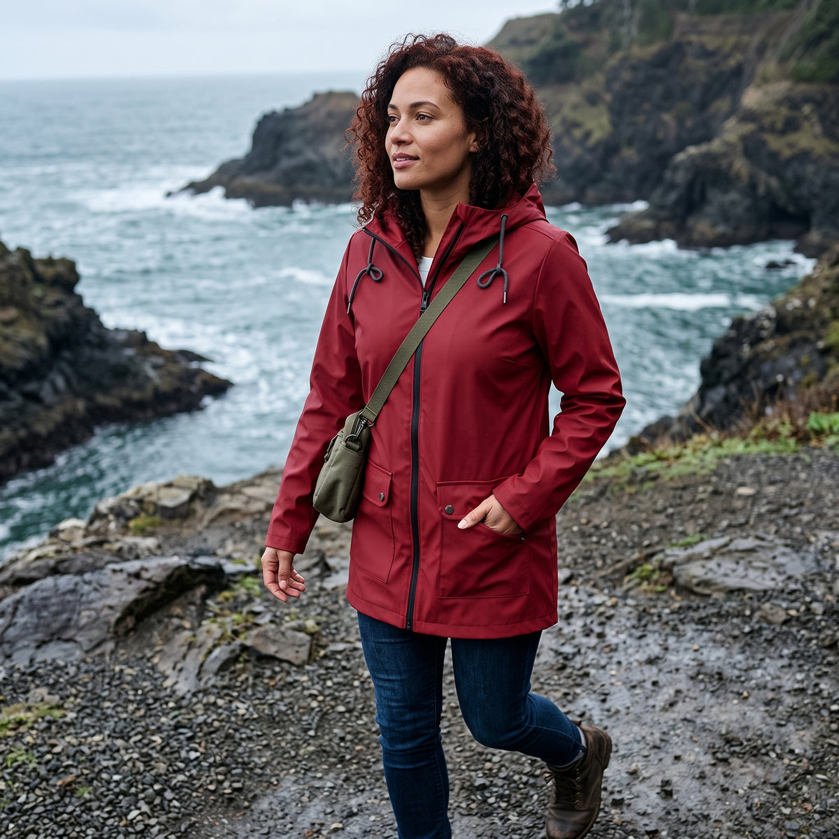 Elegant Hooded Zip Front Utility Coat