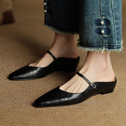 Lace Mules With a Peep-Toe Finish