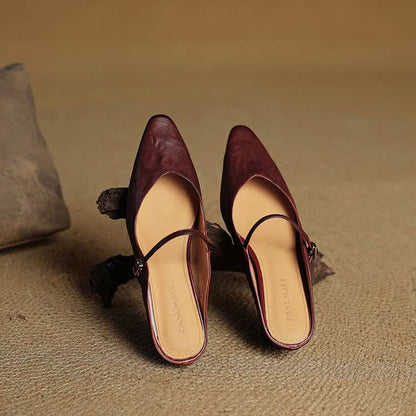 Lace Mules With a Peep-Toe Finish
