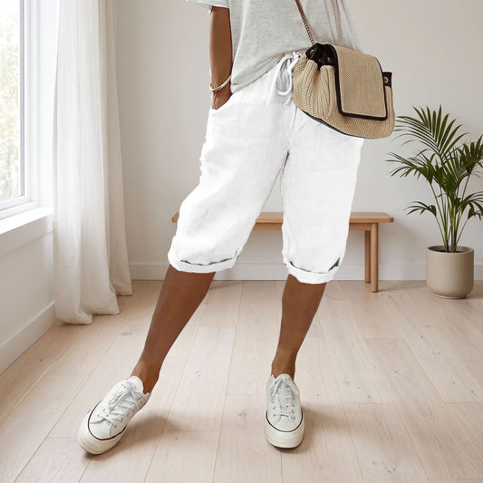 Stylowe spodnie capri z elastycznym pasem