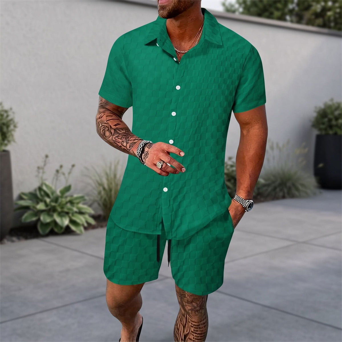 Casual Summer Shirt Shorts Set