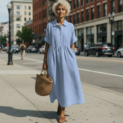 Midi Shirt Dress With Button Front