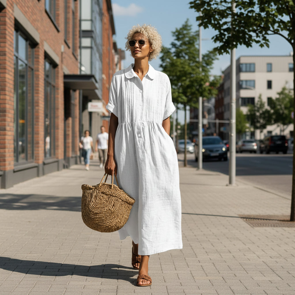 Midi Shirt Dress With Button Front