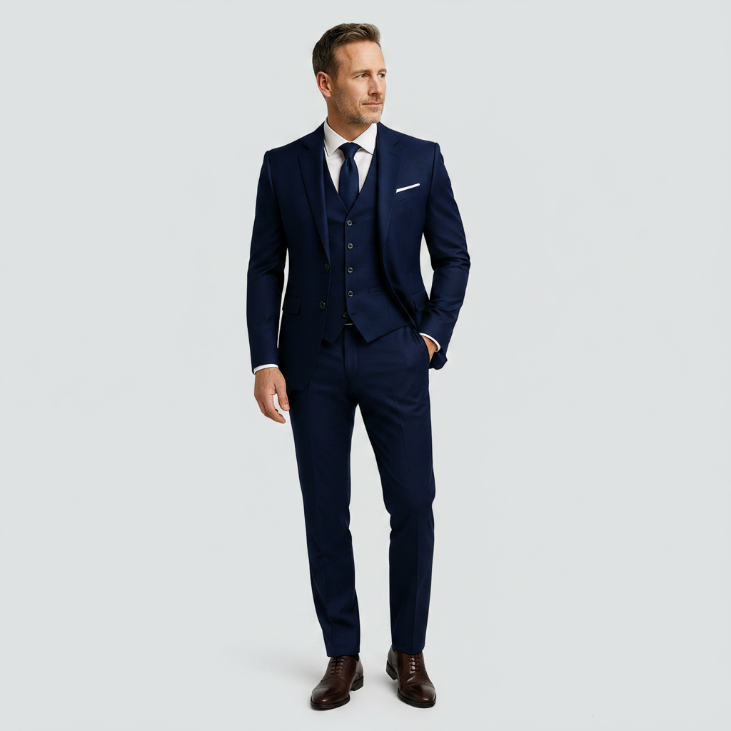Refined Three-Piece Suit Set with Waistcoat & Slim Fit Trousers 0