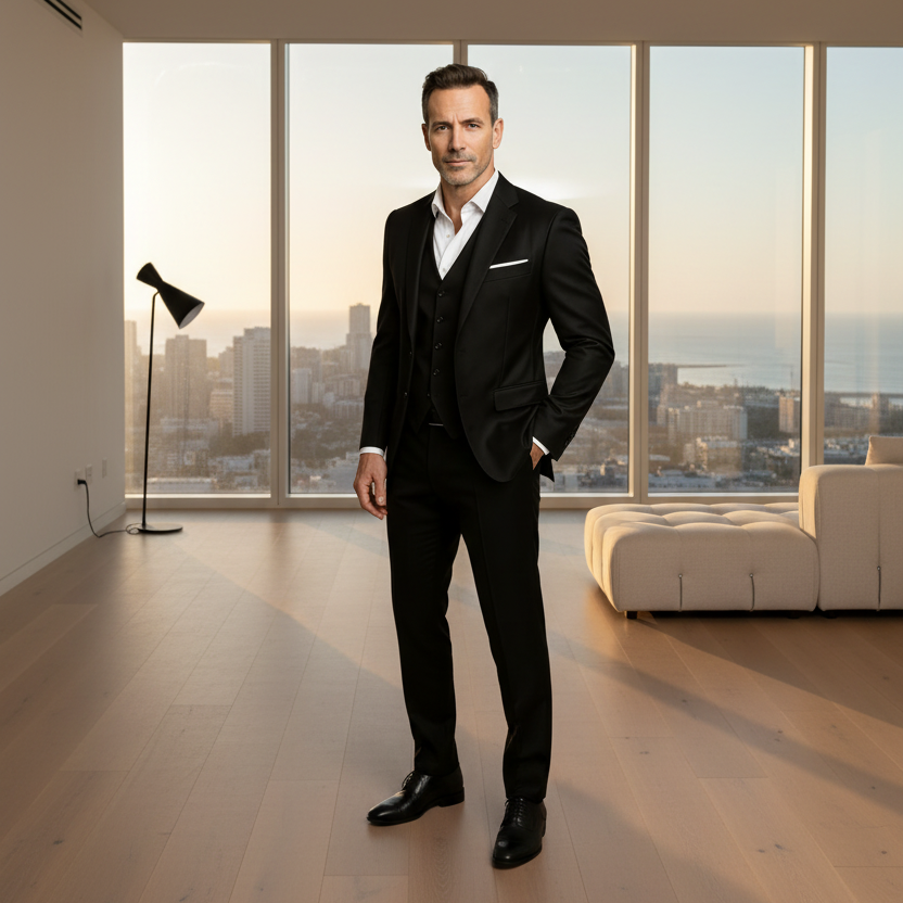 Refined Three-Piece Suit Set with Waistcoat & Slim Fit Trousers 1