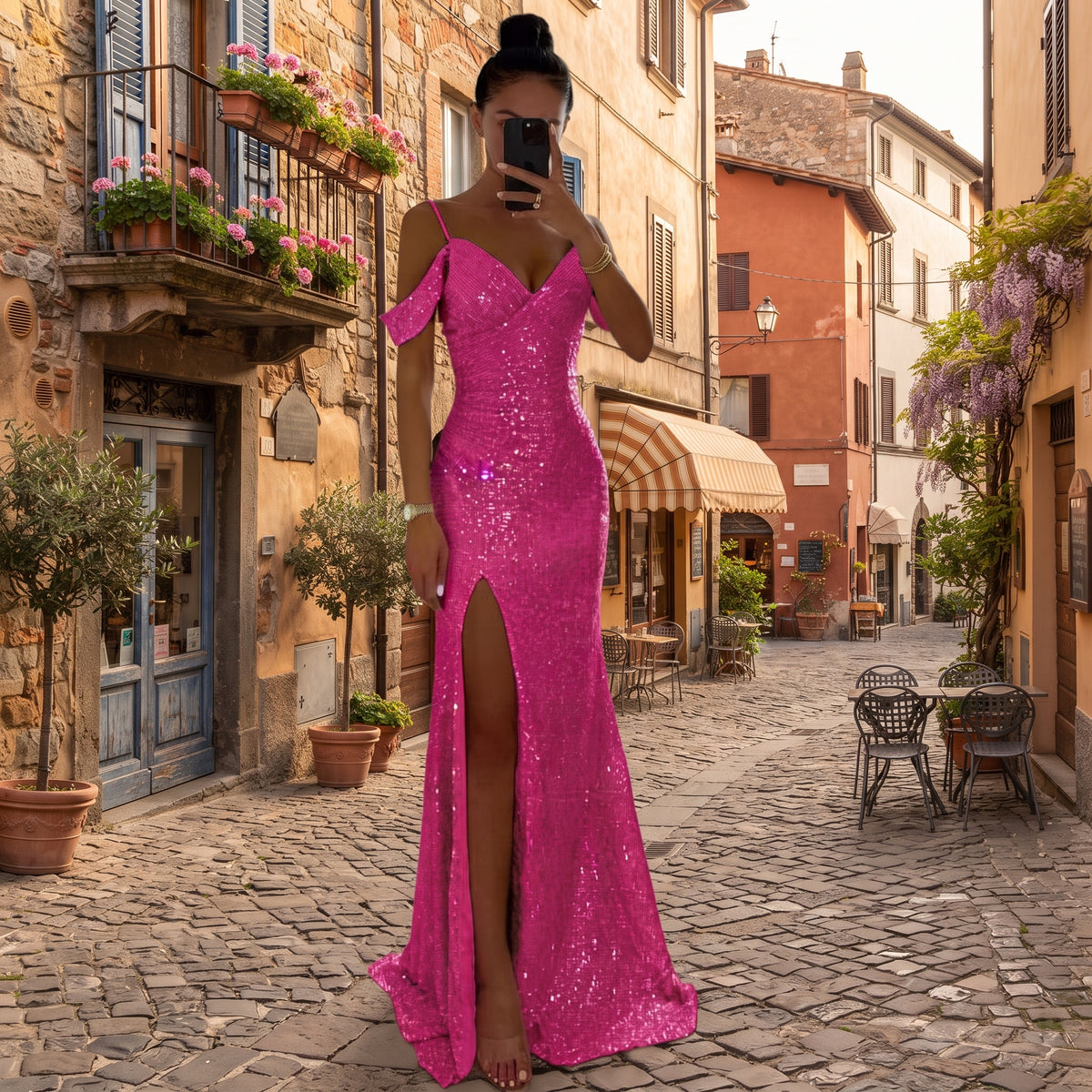 Elegant Off-Shoulder High Slit Maxi Dress