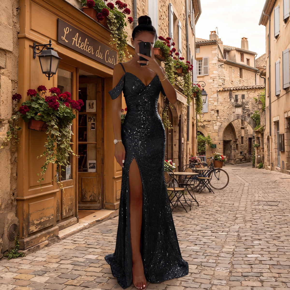 Elegant Off-Shoulder High Slit Maxi Dress