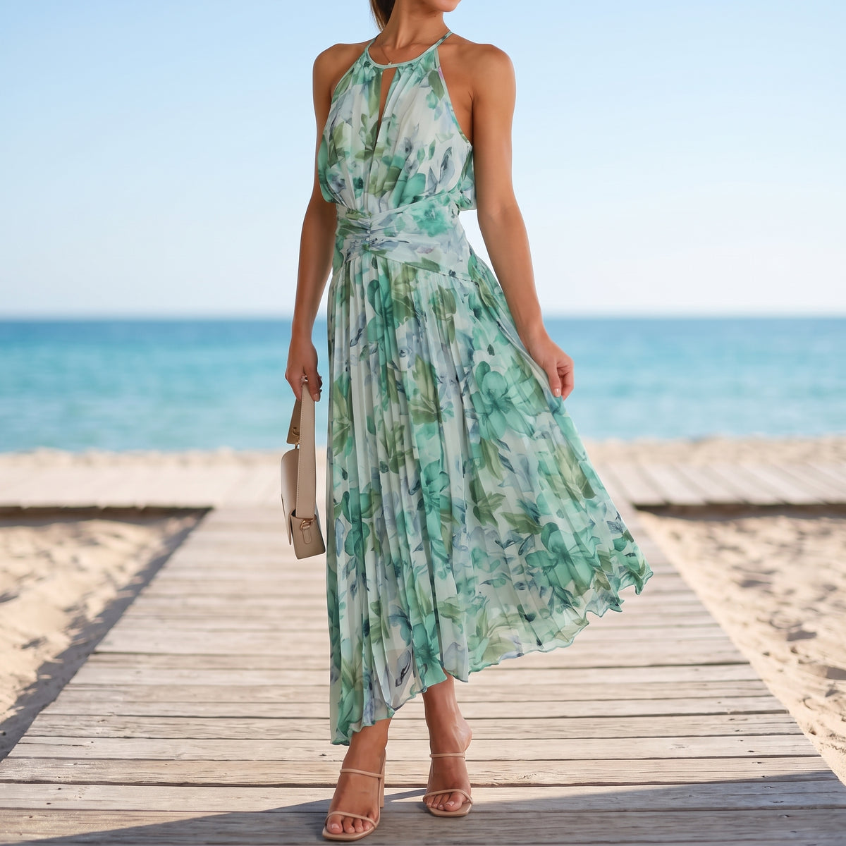 Halter Neck Floral Maxi Dress