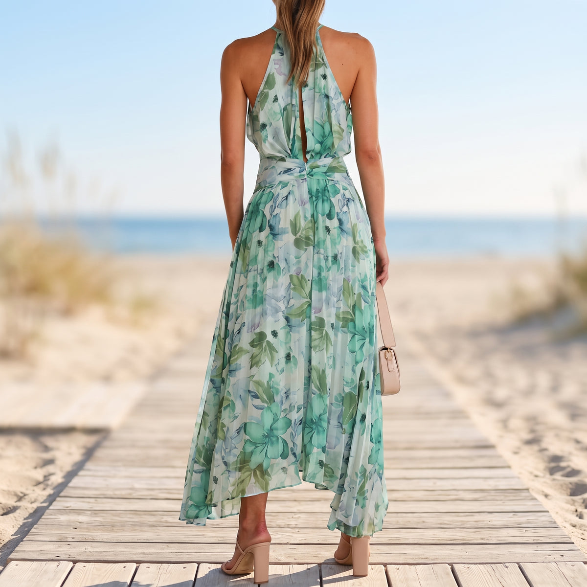 Halter Neck Floral Maxi Dress