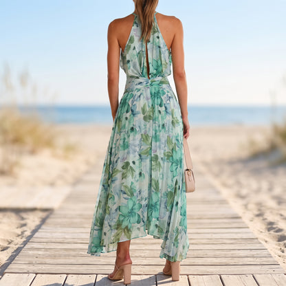 Halter Neck Floral Maxi Dress