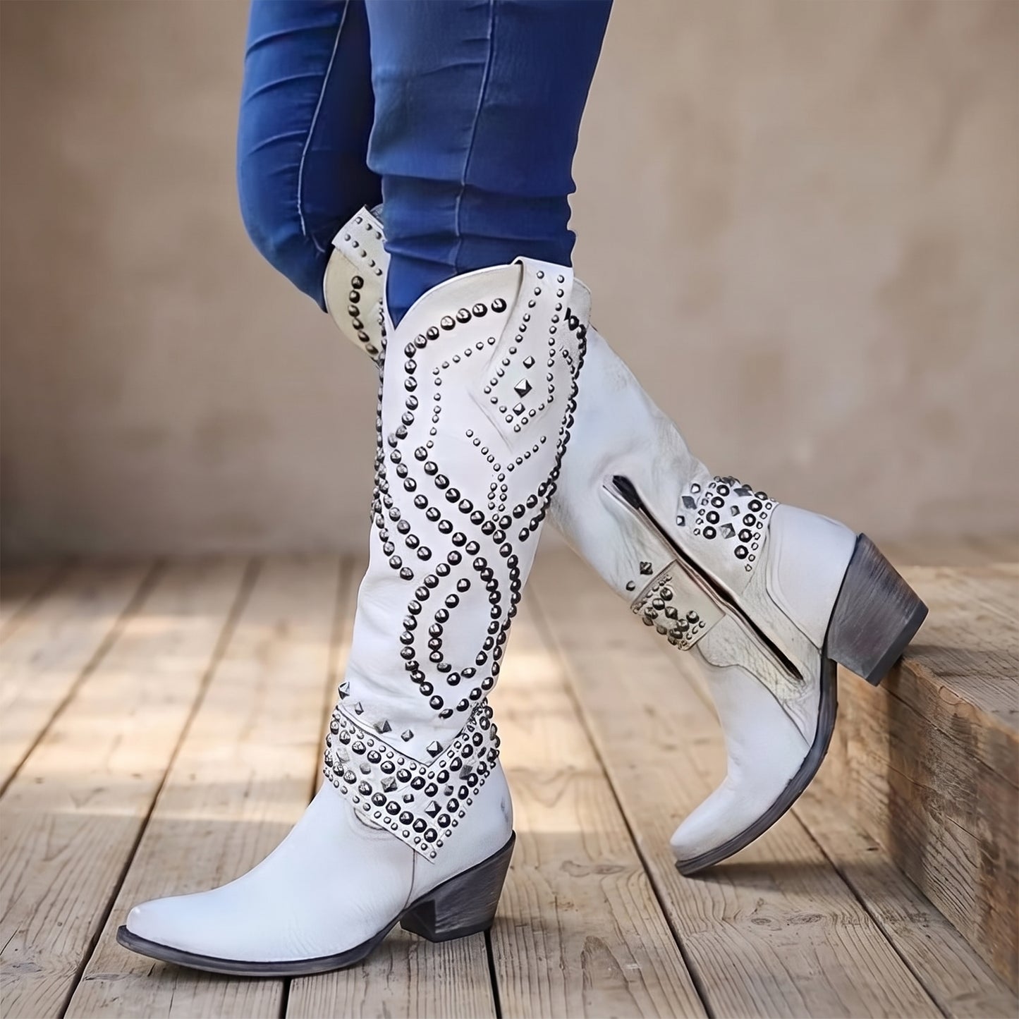 Studded Tall Cowboy Boots