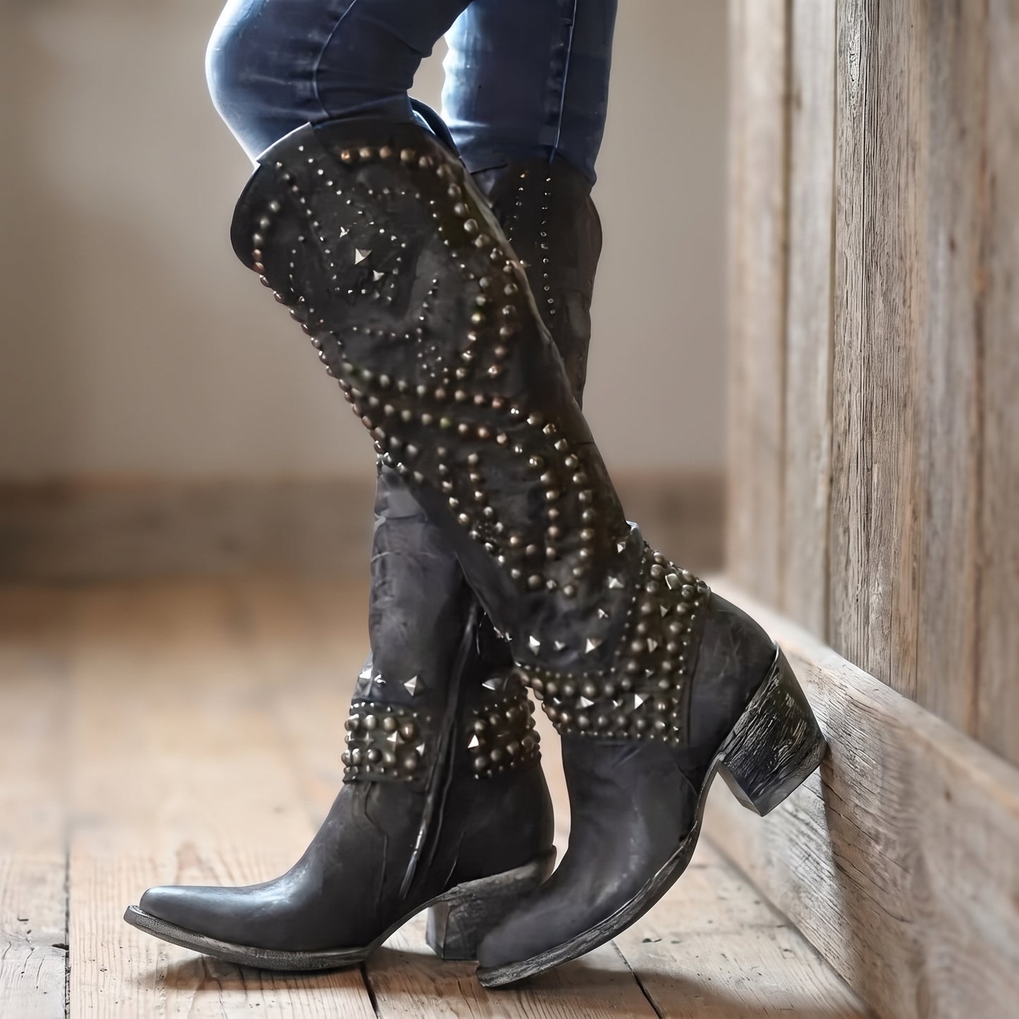 Studded Tall Cowboy Boots