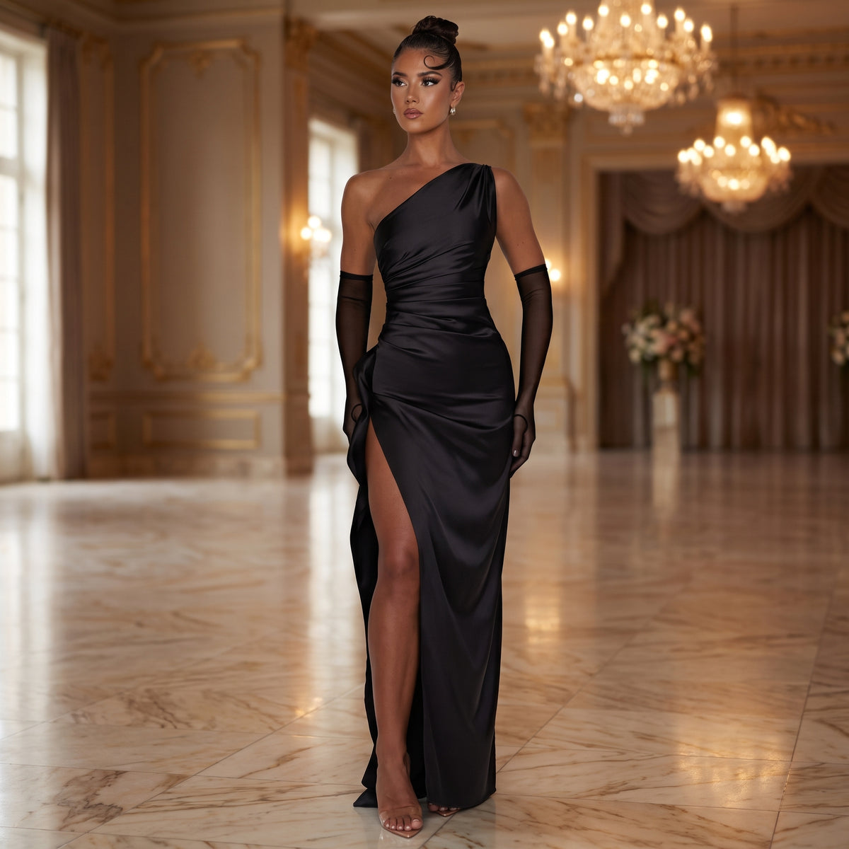 One-Shoulder Slit Evening Dress