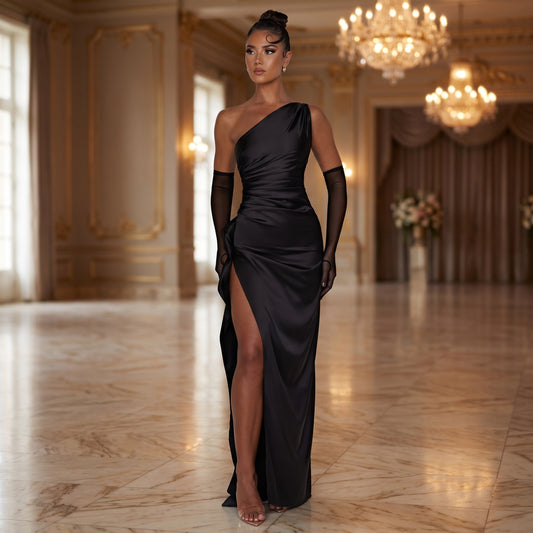 One-Shoulder Slit Evening Dress