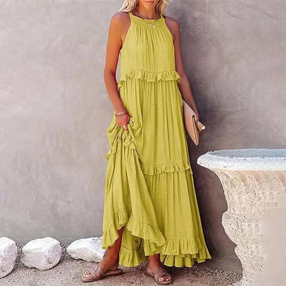 Elegant Ruffle Accent Maxi Dress with Timeless Appeal