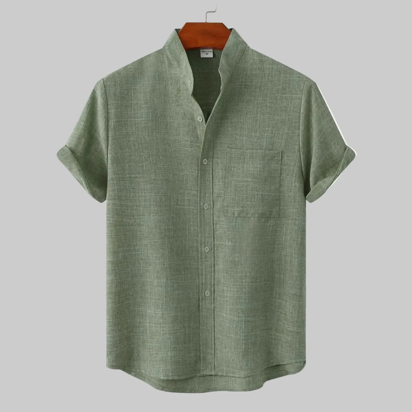 Relaxed Fit Collarless Shirt for Warm Weather Comfort