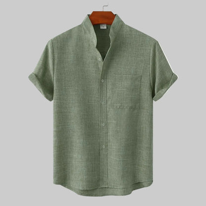 Relaxed Fit Collarless Shirt for Warm Weather Comfort