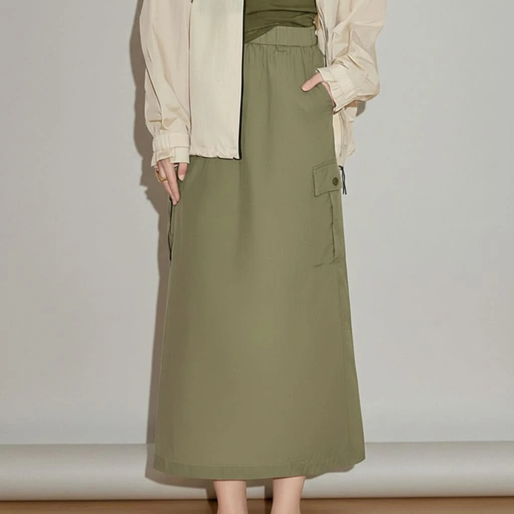 Workwear Inspired Mid Length Skirt with Functional Design