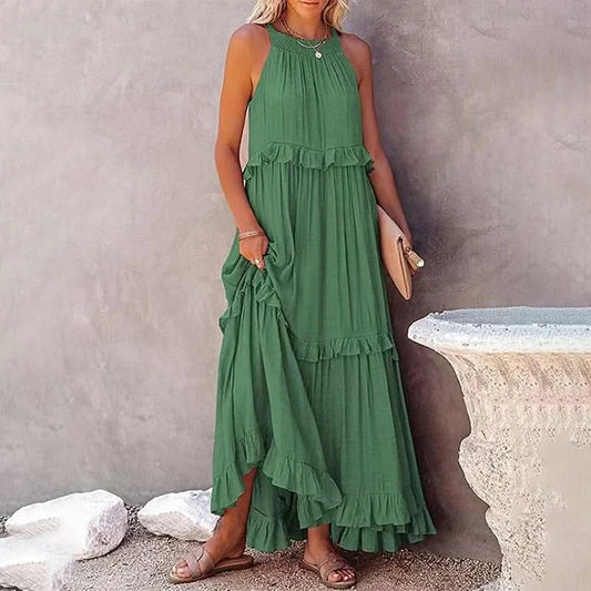 Elegant Ruffle Accent Maxi Dress with Timeless Appeal