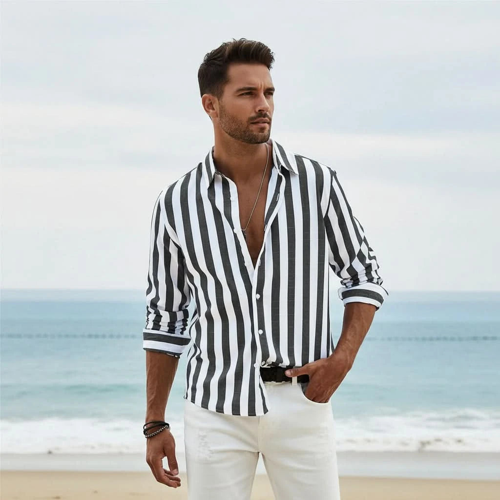 Relaxed Fit Striped Shirt with Long Sleeve Styling