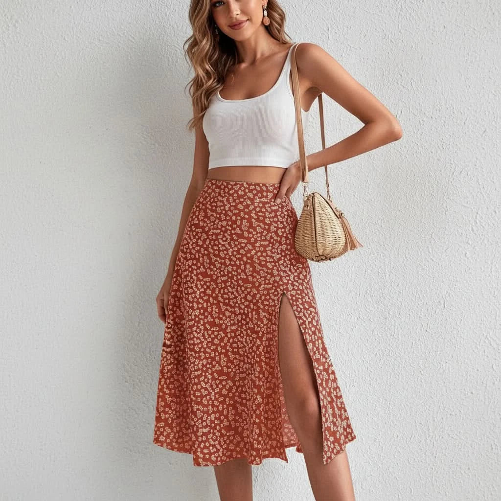 Floral A-Line Maxi Skirt with Stylish Front Slit