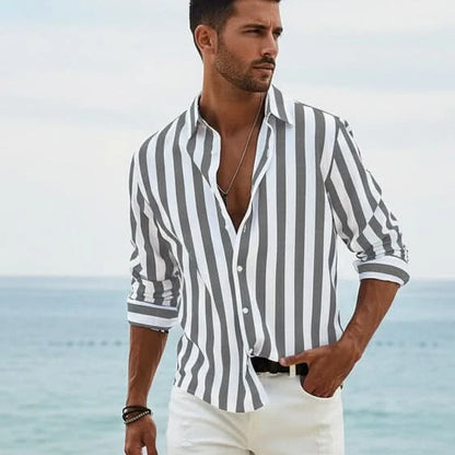 Relaxed Fit Striped Shirt with Long Sleeve Styling