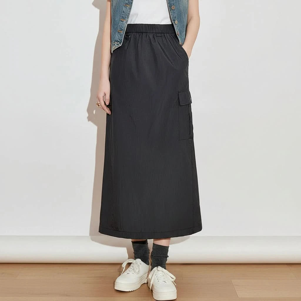 Workwear Inspired Mid Length Skirt with Functional Design