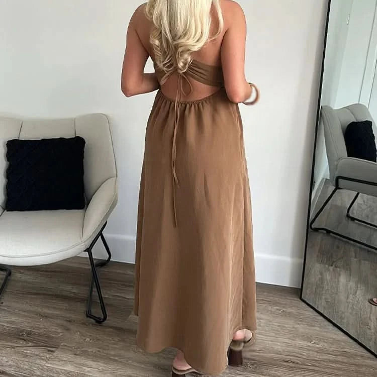 V-Neck Sling Dress with Graceful Midi Length