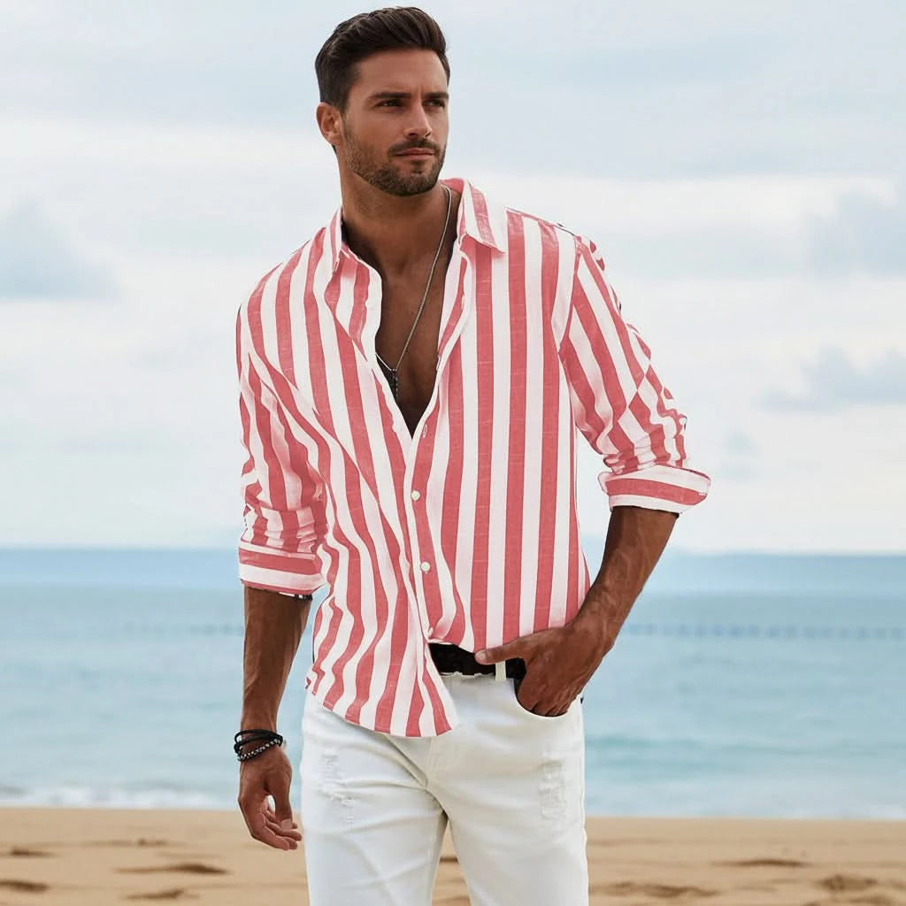 Relaxed Fit Striped Shirt with Long Sleeve Styling