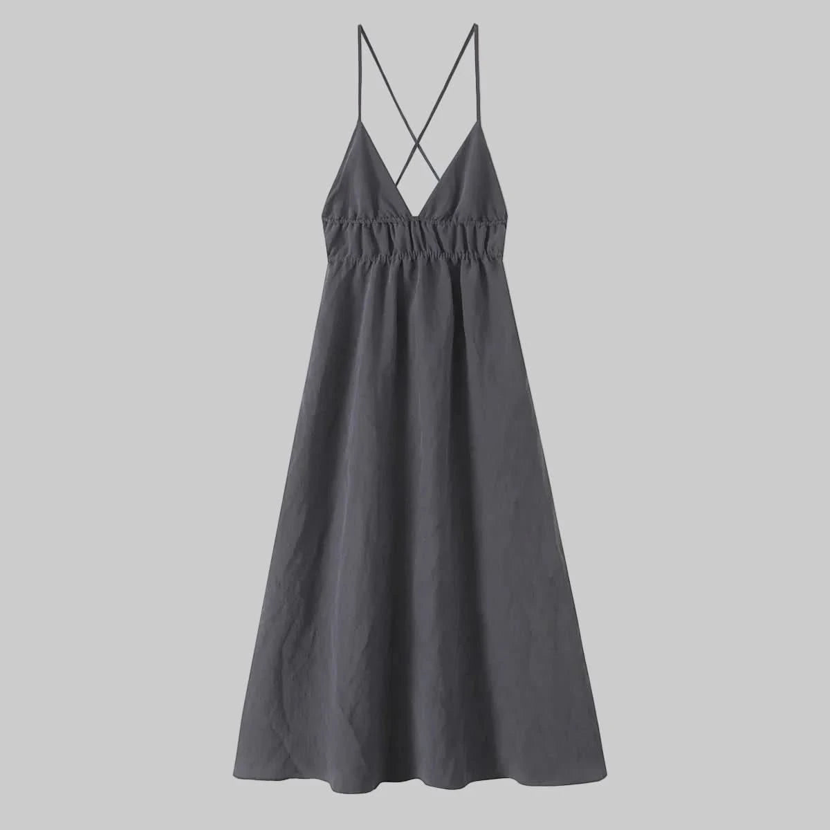 V-Neck Sling Dress with Graceful Midi Length