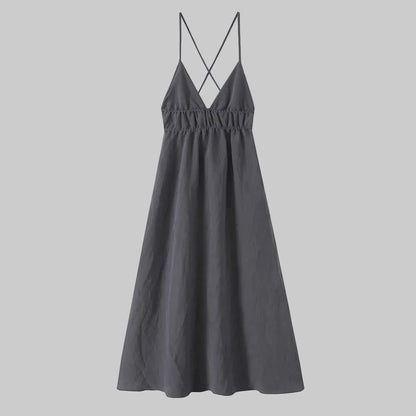 V-Neck Sling Dress with Graceful Midi Length