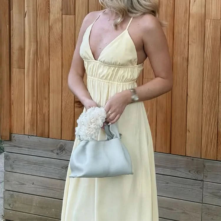 V-Neck Sling Dress with Graceful Midi Length