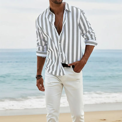Relaxed Fit Striped Shirt with Long Sleeve Styling