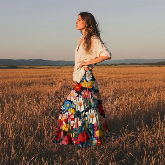 Vintage Floral Print Midi Skirt for Elegant Holiday Styling