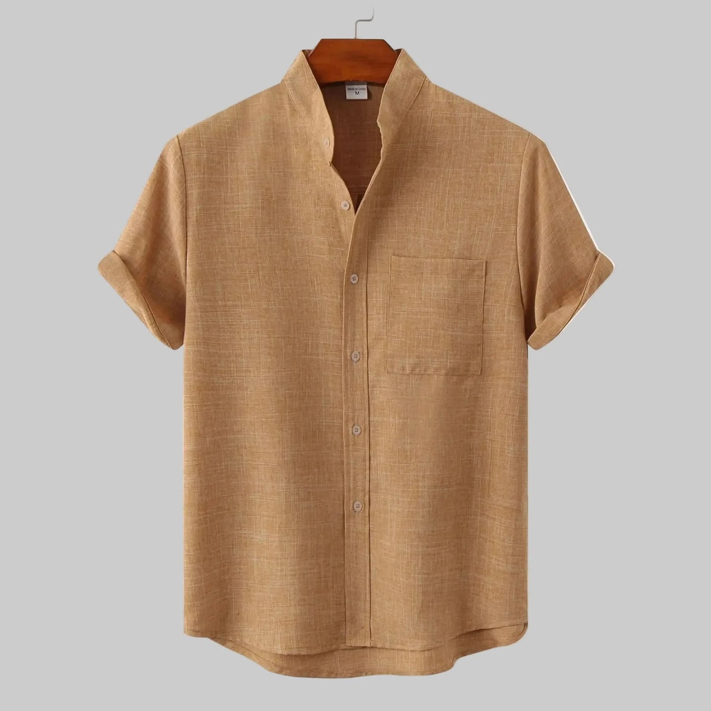 Relaxed Fit Collarless Shirt for Warm Weather Comfort