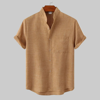 Relaxed Fit Collarless Shirt for Warm Weather Comfort