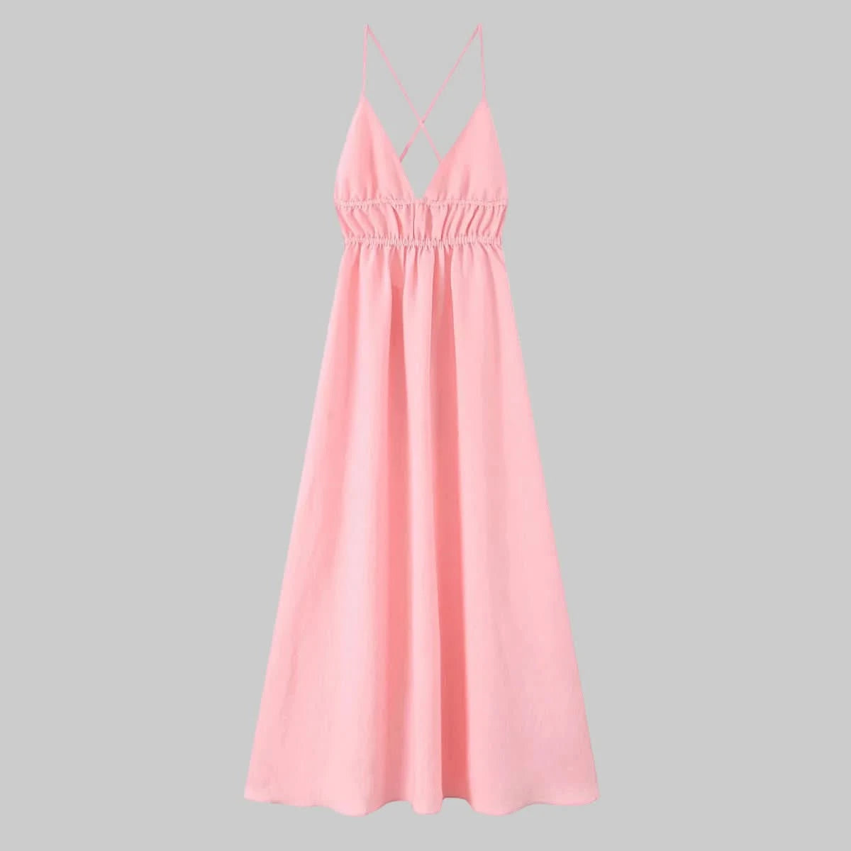 V-Neck Sling Dress with Graceful Midi Length