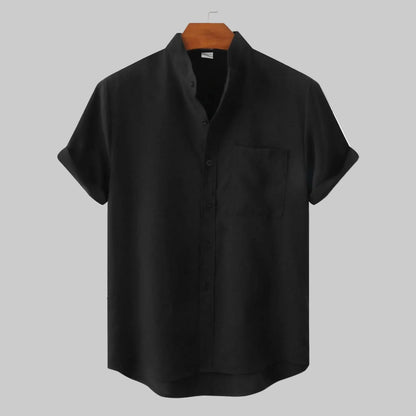 Relaxed Fit Collarless Shirt for Warm Weather Comfort
