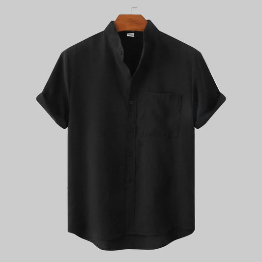 Relaxed Fit Collarless Shirt for Warm Weather Comfort