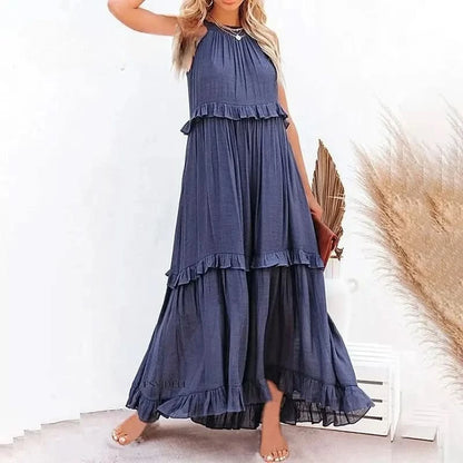 Elegant Ruffle Accent Maxi Dress with Timeless Appeal