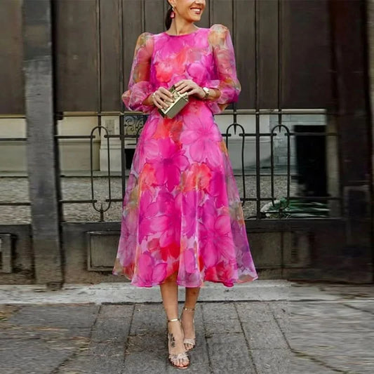 Elegancka sukienka midi w kwiaty