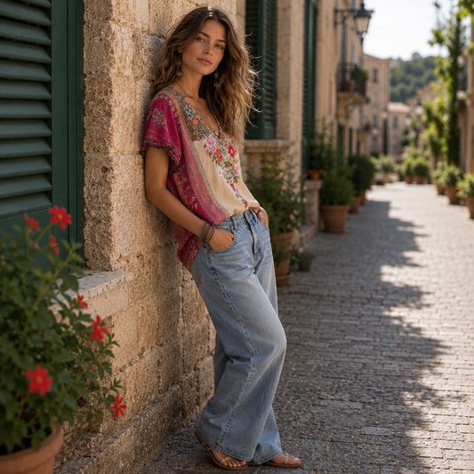 Effortless Boho V-Neck Tee for Casual and Weekend Wear