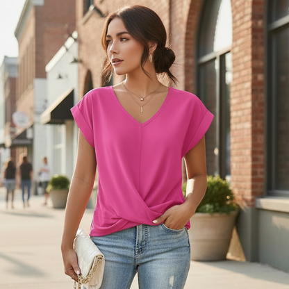 Gathered V-Neck Women's Top