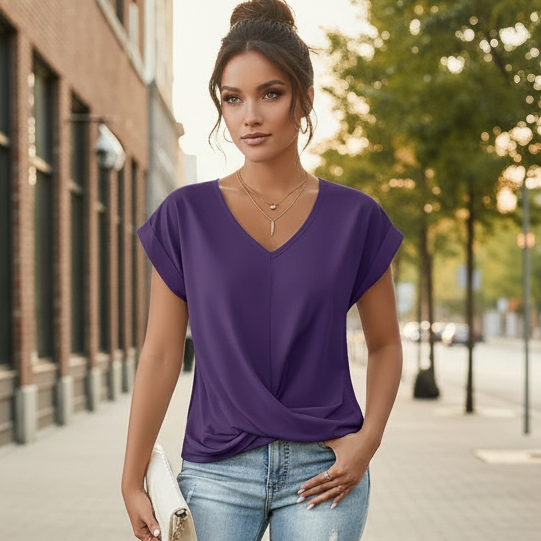 Gathered V-Neck Women's Top