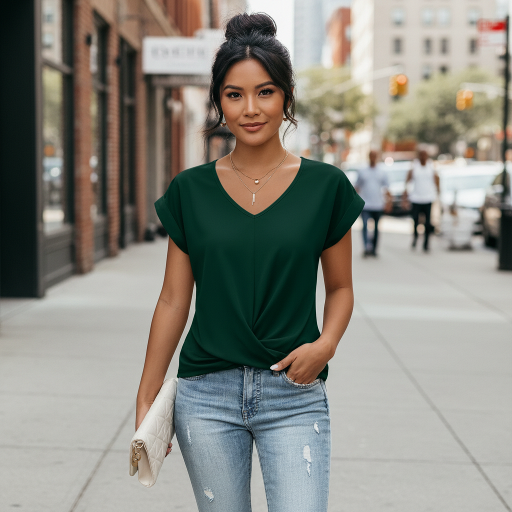 Gathered V-Neck Women's Top