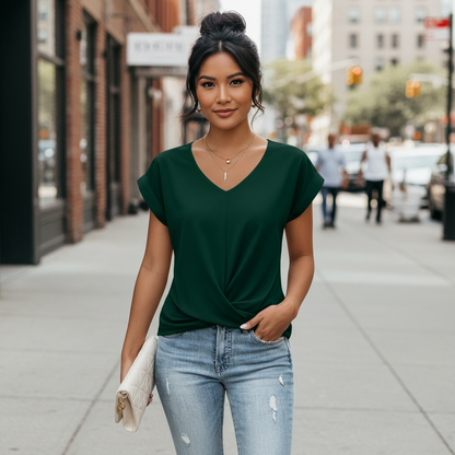 Gathered V-Neck Women's Top