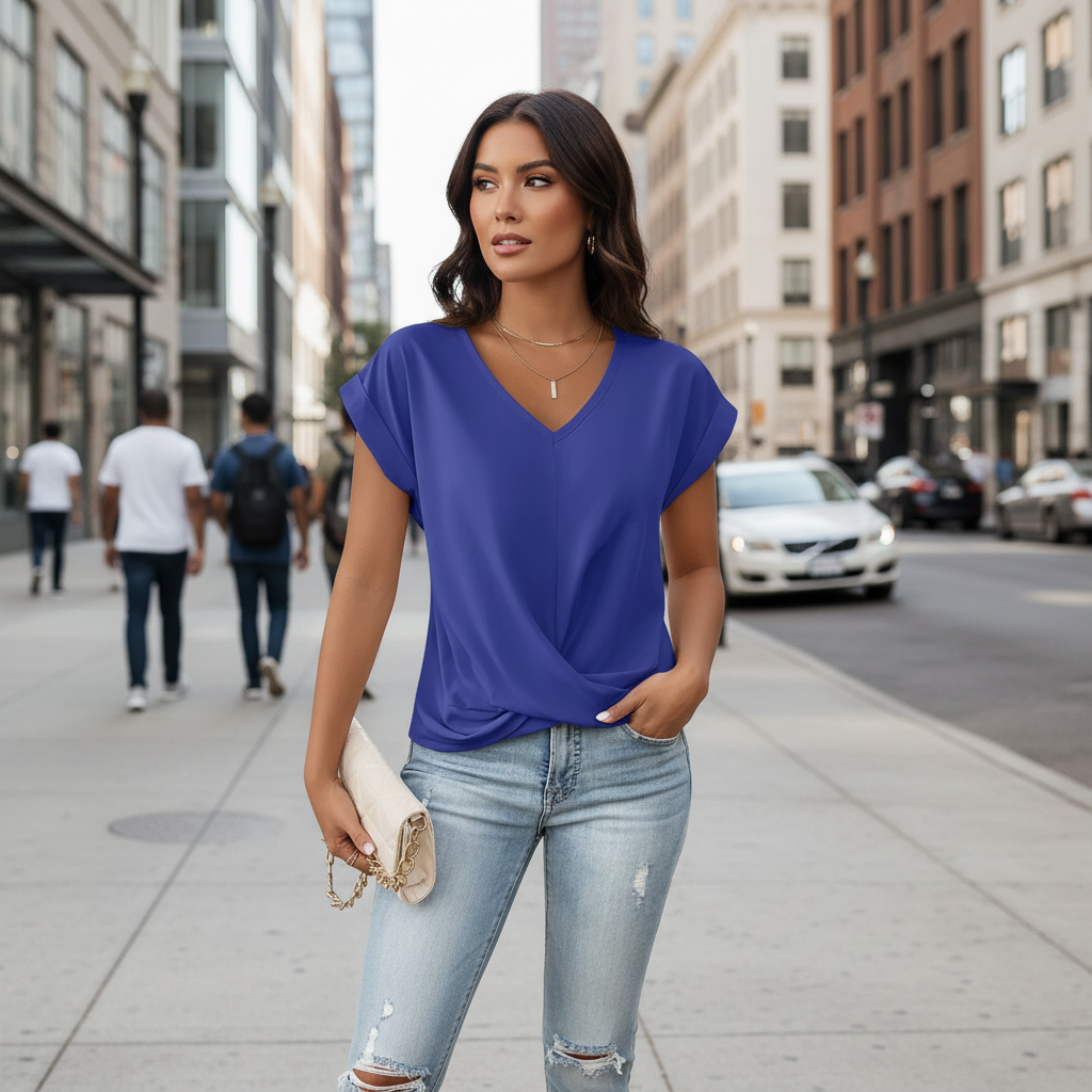 Gathered V-Neck Women's Top